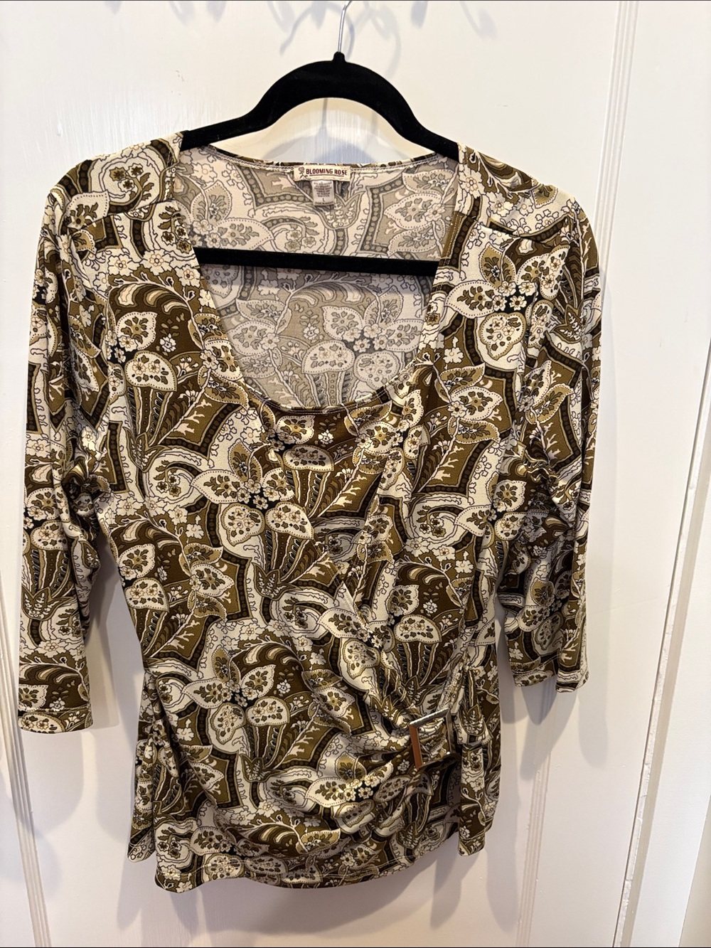 Olive and Cream Paisley Wrap Blouse Top BN534